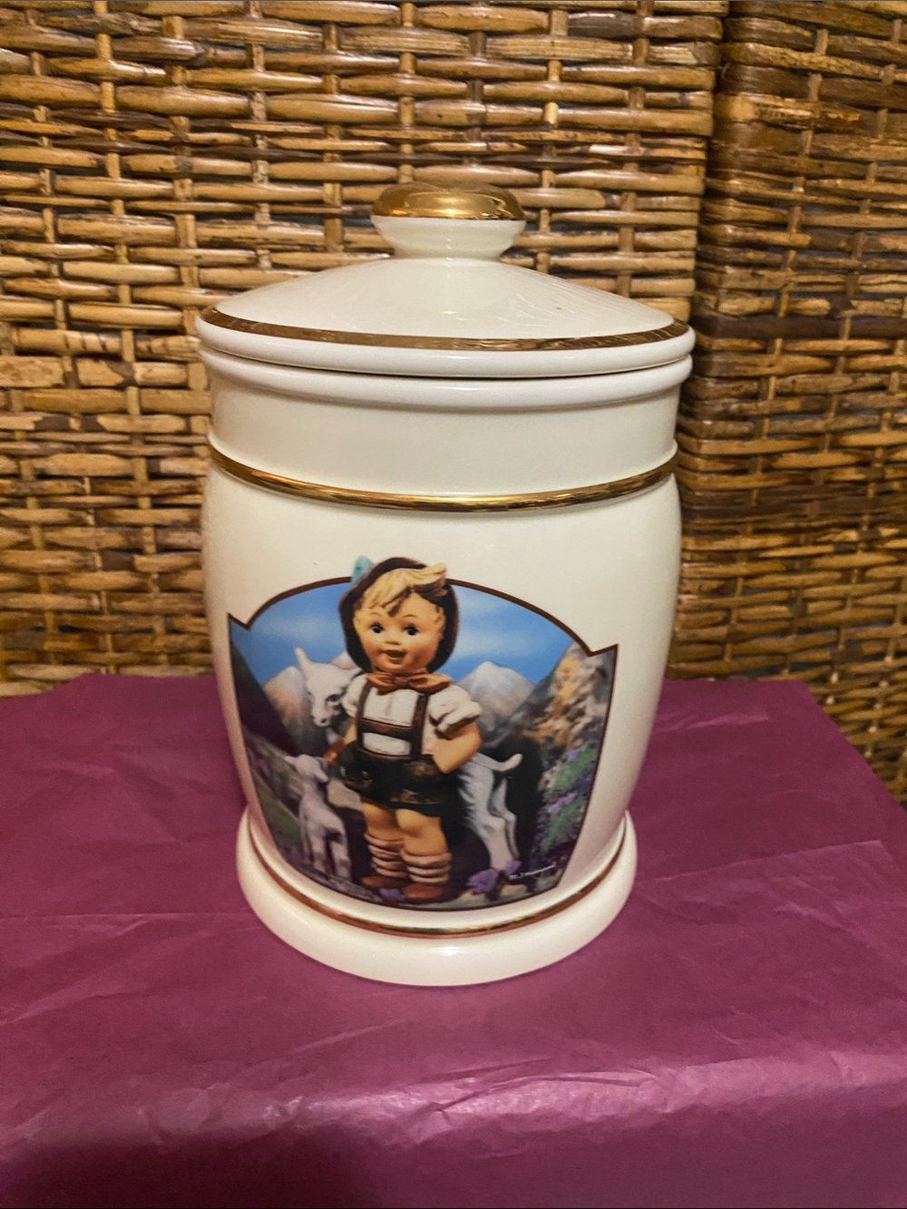 1993 Hummel Danbury Mint Porcelain little goat, herder Cookie Jar Germany *crack